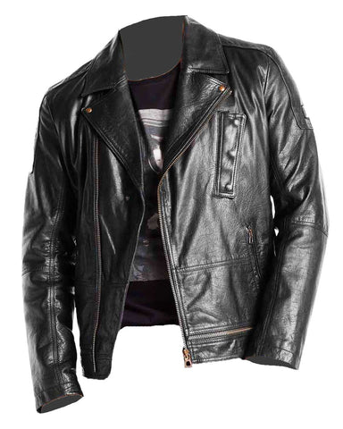 Glowrexs Mens Asymmetrical Black Leather Motorcycle Jacket