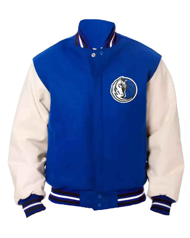 Glowrexs Dallas Mavericks NBA Letterman Blue and White Jacket
