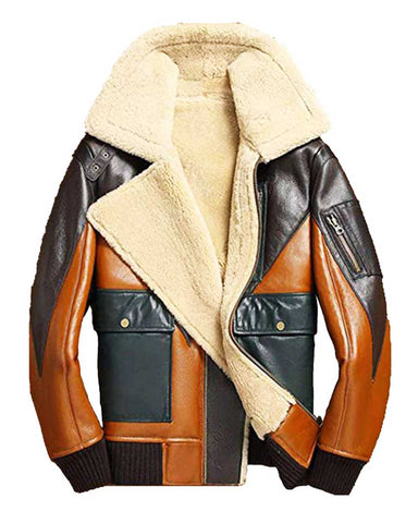 Glowrexs New Shearling Sheepskin Bomber Leather Jacket