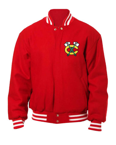 Glowrexs Chicago Blackhawks Bomber Red Wool Jacket
