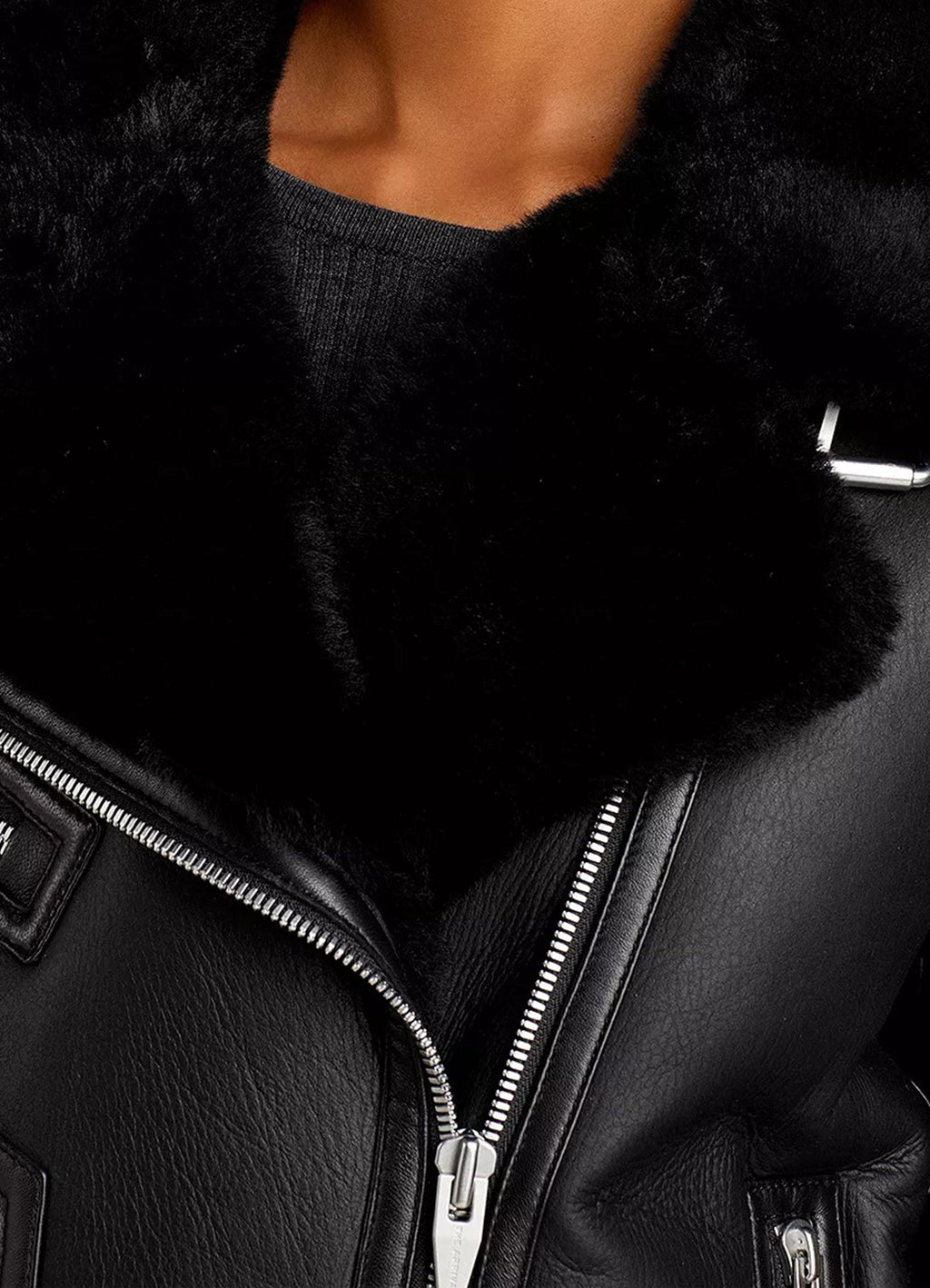 Womens Jet Black Shearling Leather Jacket