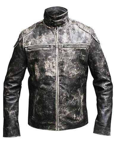 Glowrexs Retro Classic Cafe Racer Distressed Men's Black Genuine Leather Jacket