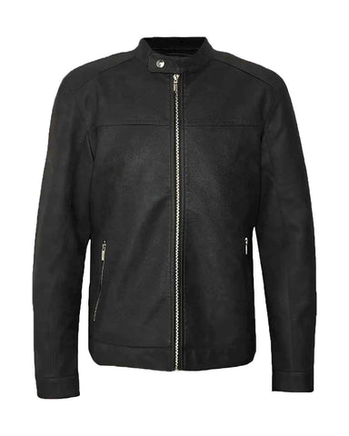 Mens Black Classic Faux Leather Biker Jacket