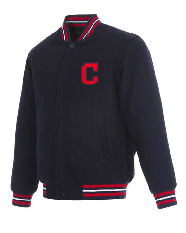 Glowrexs Cleveland Indians Letterman Navy Blue Wool Jacket