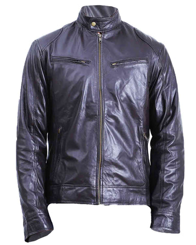Glowrexs Men's Cafe Racer Black Sheepskin Leather Jacket