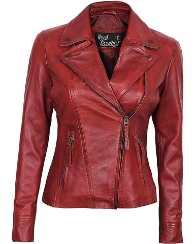 Glowrexs Women's Maroon Genuine Leather Jacket