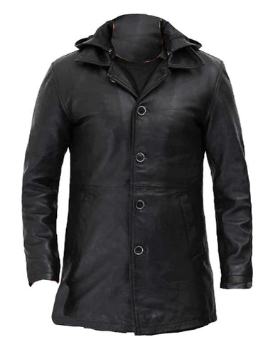 Glowrexs Devine Men's Black Leather Jacket with Hood