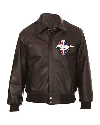 Glowrexs Ford Mustang Embroidered Black Leather Jacket