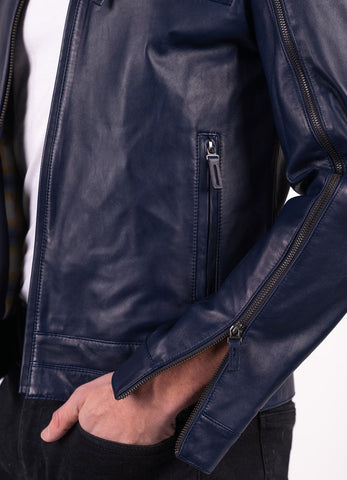 Mens Perfect Blue Lambskin Leather Jacket