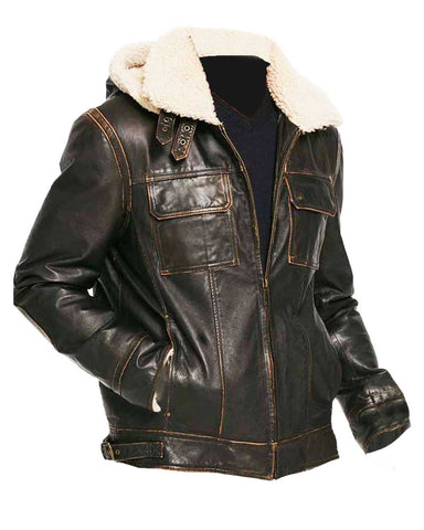 Glowrexs Men’s Brown Waxed Hooded Aviator Jacket