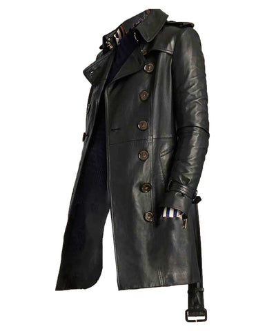 Glowrexs Black Women’s Mid-Length Double Breasted Leather Coat