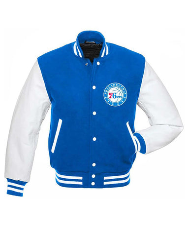 Glowrexs Blue and White Philadelphia 76ers Letterman Jacket