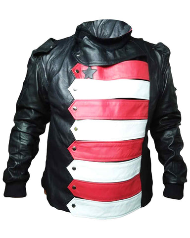 Glowrexs Captain America Winter Soldier Bucky Barnes Red & Black Leather Jacket