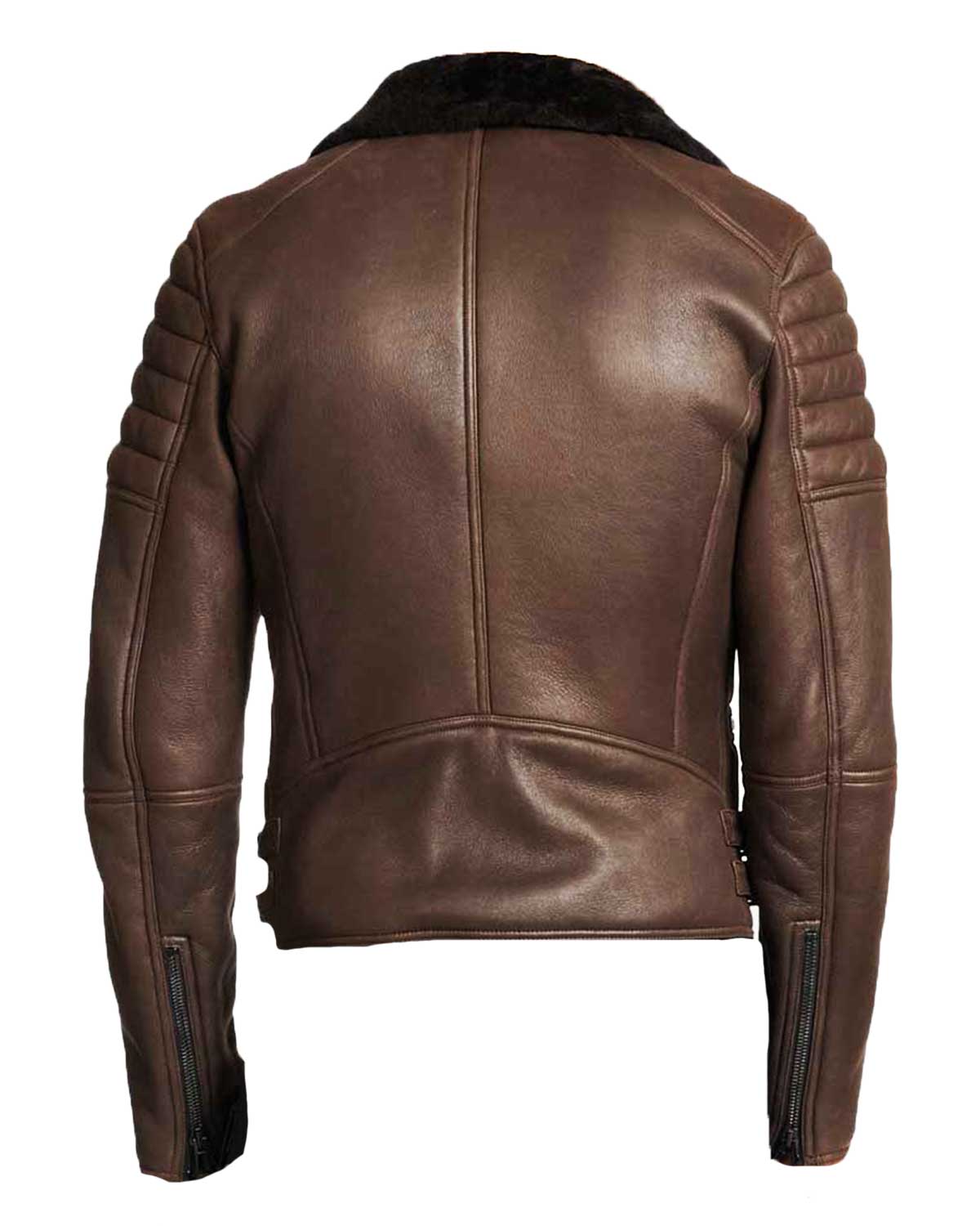 Glowrexs Men’s Brown Shearling Classic Biker Leather Jacket