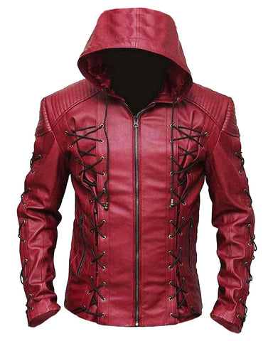 Glowrexs DC Red Arrow Inspired Red Hood Leather Jacket