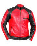 Glowrexs Men’s Padded Red and Black Sheepskin Leather Biker Jacket