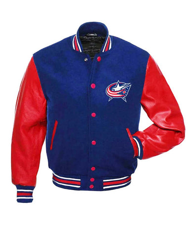Glowrexs Columbus Blue Jackets Letterman Blue and Red Jacket
