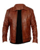 Glowrexs Men’s Shirt Collar Brown Racer Leather Jacket