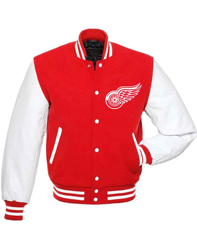 Glowrexs Detroit Red Wings Bomber Red & White Wool Jacket