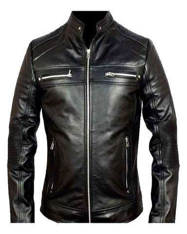 Glowrexs Men's Cafe Racer Black Classic Biker Leather Jacket