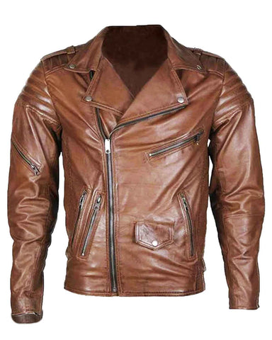 Glowrexs Men's Brown Motorcycle Leather Jacket