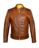 Mens Brown Cafe Racer Genuine Quilted Leather Biker Jacket