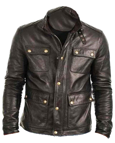 Glowrexs Men's Four Pocket Black Leather Jacket