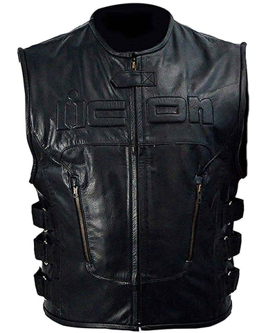 Glowrexs Icon Skull Motorcycle Black Leather Vest