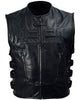 Glowrexs Icon Skull Motorcycle Black Leather Vest