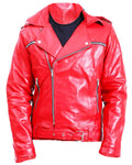 Glowrexs Mens Biker Negan Red Leather Jacket