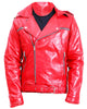 Glowrexs Mens Biker Negan Red Leather Jacket