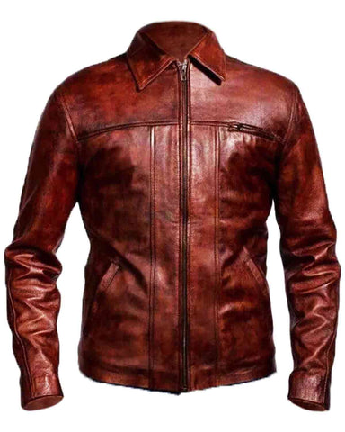 Mens Distressed Brown Leather Motorcycle Jacket