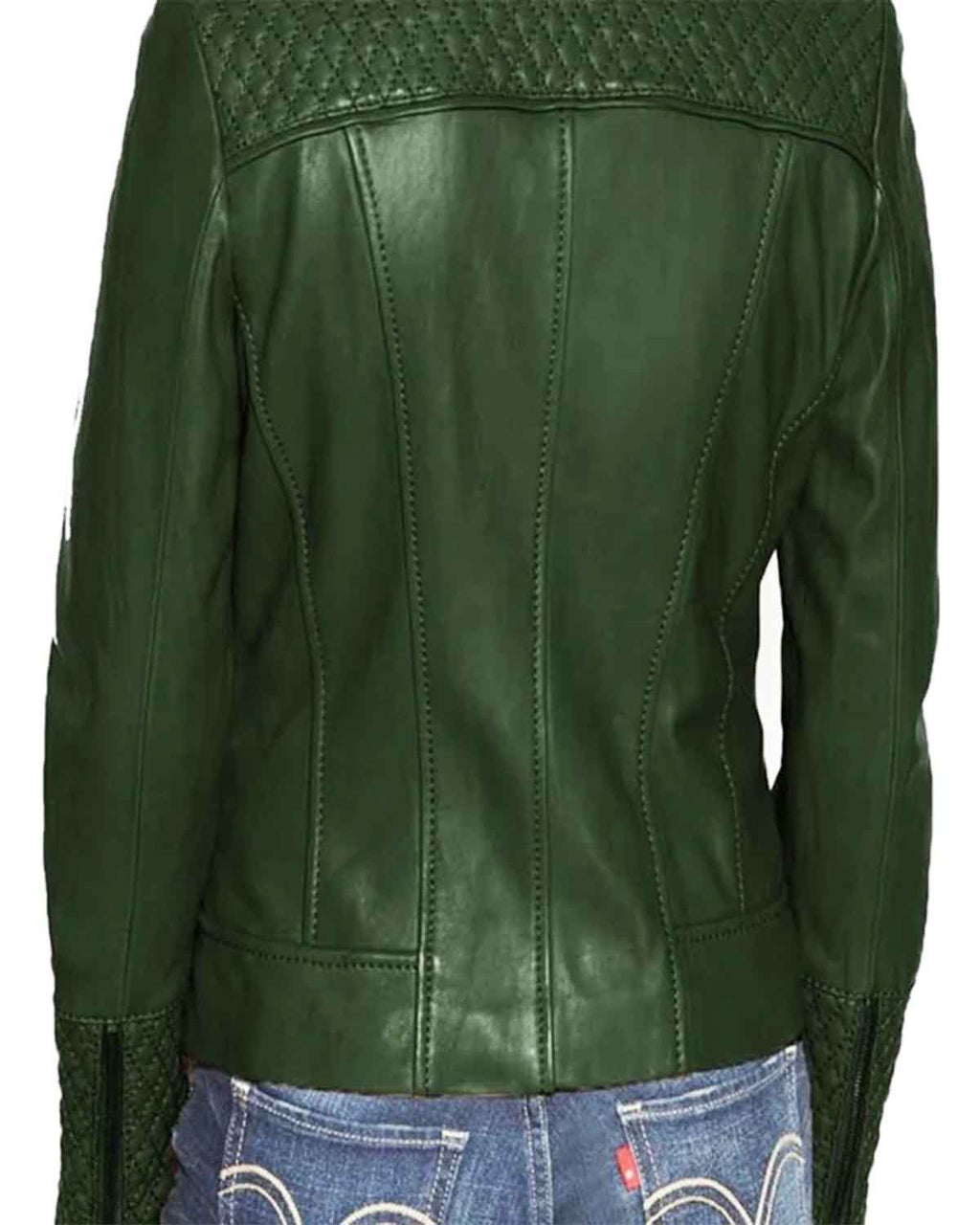 Glowrexs Women's Stylish Slim Fit Biker Green Leather Jacket
