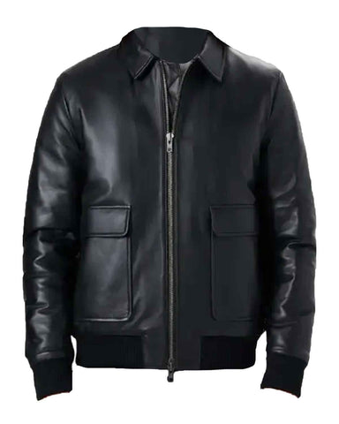 Glowrexs Men’s Black Bomber Style Leather Jacket