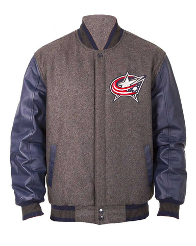 Glowrexs Columbus Blue Jackets Grey and Blue Letterman Jacket