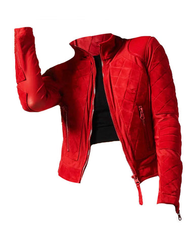 Glowrexs Bayley WWE Suede Red Quilted Jacket