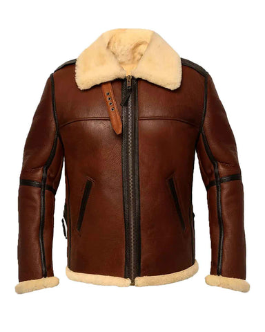 Glowrexs Men’s Aviator B-3 Brown Leather Bomber Jacket