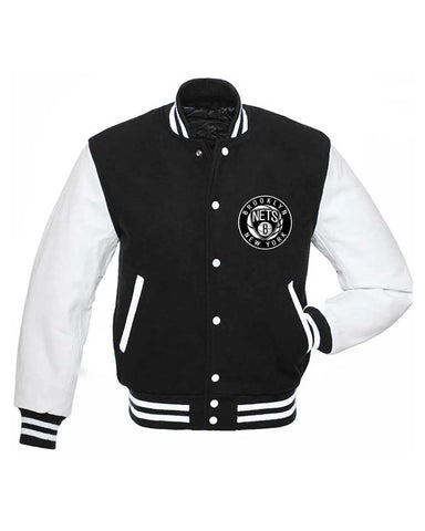 Glowrexs Brooklyn Nets NBA Letterman Black and White Jacket