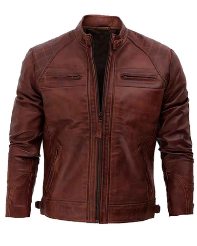 Glowrexs Mens Distressed Brown Motorcycle Leather Jacket