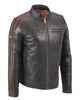 Glowrexs Men's Brown Stripe Café Racer Leather Jacket