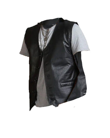 Glowrexs Blood Skull Printed Men Black Leather Vest