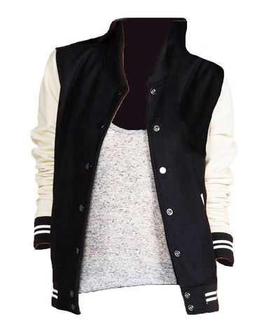 Glowrexs Women’s Cream and Black Varsity Jacket