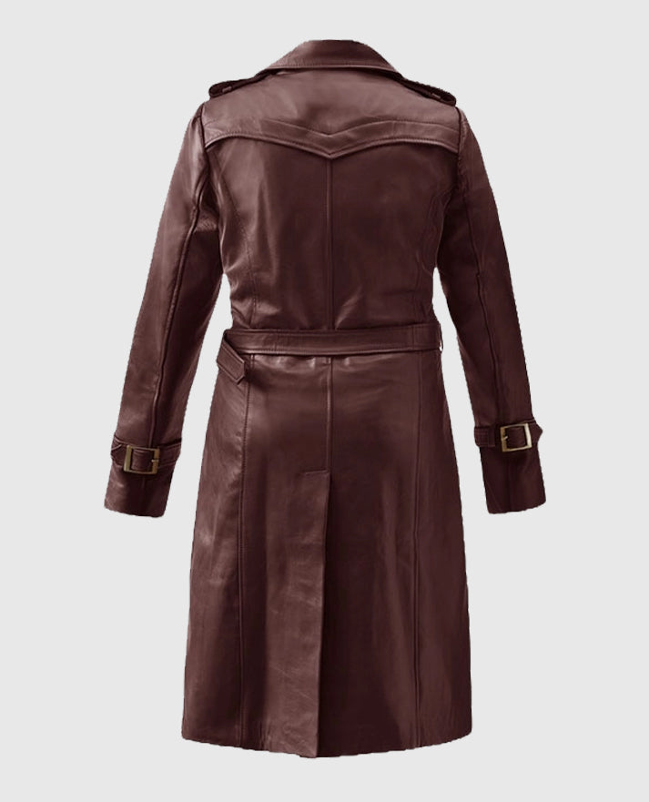 Women's Wax Halcon Soft Maroon Leather Trench Coat