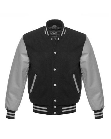 Glowrexs Black and Grey Men's Varsity Letterman Jacket