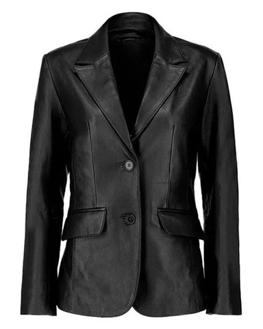 Glowrexs Womens Two Buttoned Black Leather Blazer