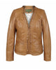 Glowrexs Women’s Motorcycle Gear V Neck Casual Tan Leather Biker Jacket