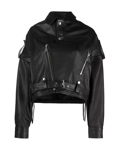 Glowrexs Womens Black cropped leather Biker Jacket
