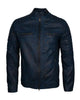 Glowrexs Blue Men’s Vintage Cafe Racer Genuine Leather Jacket