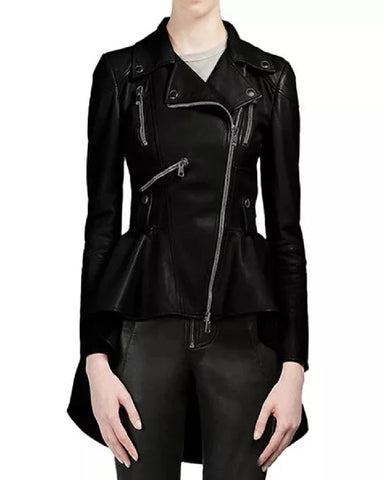 Glowrexs Women’s Black Peplum Leather Jacket
