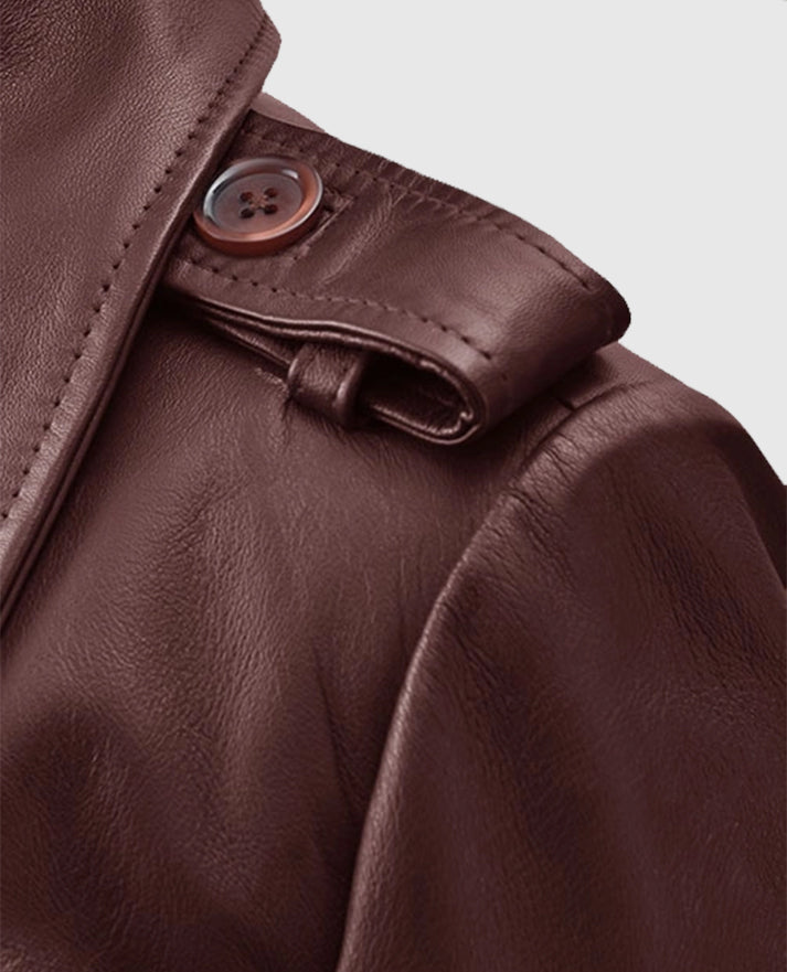Women's Wax Halcon Soft Maroon Leather Trench Coat
